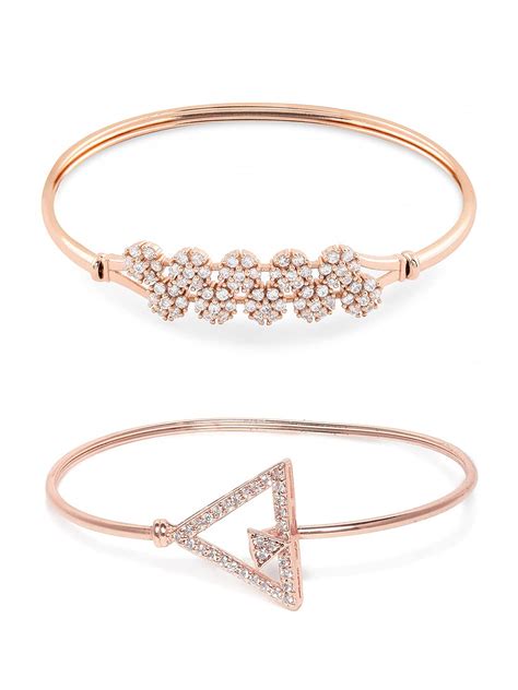 ZAVERI PEARLS Set of 2 Rose Gold Contemporary Cubic Zirconia Brass Kada ...