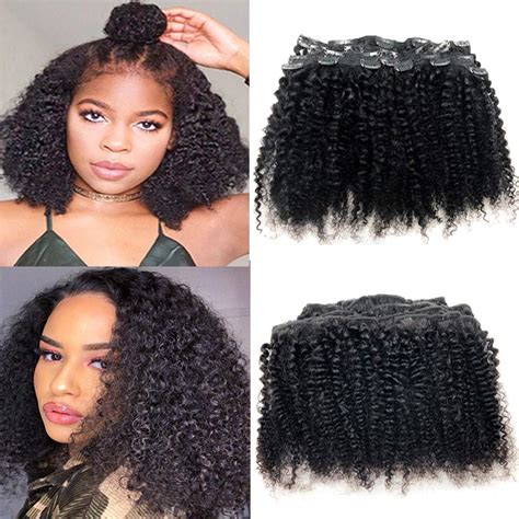 Afro Curly Clip in Human Hair Extensions For Black Women 4B 4C African ...