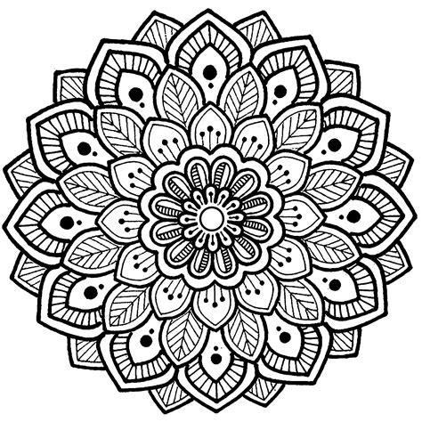 Mandala with thick lines and symmetrical leaves - Mandalas Coloring ...