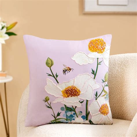 Artisan Floral Embroidered Cotton Cushion Cover 40x40cm Online ...