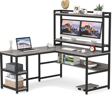 Tribesigns L-Shaped Desk with Hutch and Storage Shelves, 59 Inch Corner ...