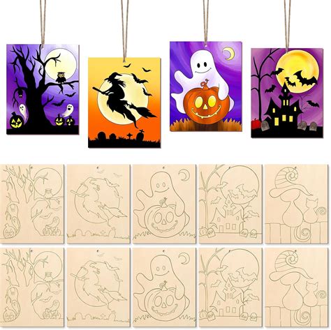 Buy Ghost Witch Bat Shape Wood DIY Art & Craft Base Pack of 10 Cliths