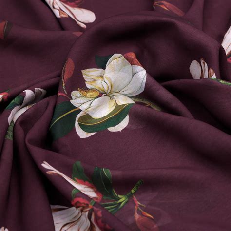 Georgette Digital Printed Fabric Burgundy Floral Unstitched Fabric ...