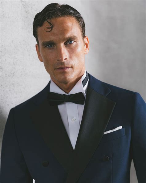 Navy Blue Tuxedo with Black Satin Lapels | Hockerty