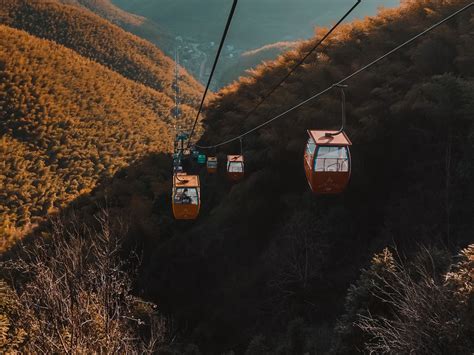 Download wallpaper 1152x864 funicular, cabins, cable, trees, lifting ...