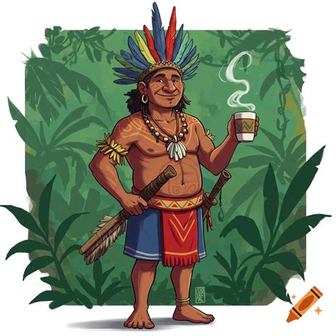 Illustration of a man in traditional indigenous clothing and feathered ...