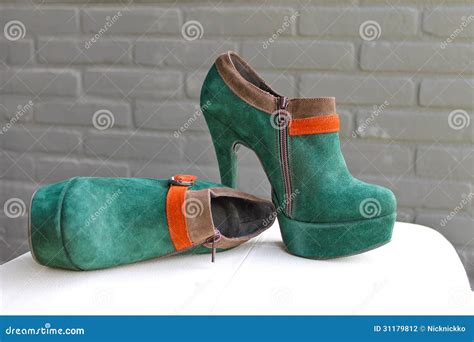 Ladies the Green Suede Shoes Stock Photo - Image of fetish, fashion ...