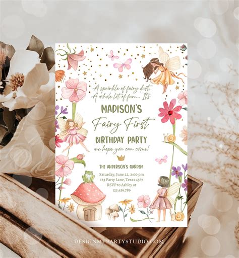 Editable Fairy First Birthday Invitation Fairy Garden Birthday Fairy Forest Girl 1st Birthday ...