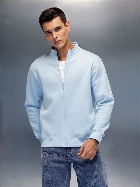 men's casual front zip up stand collar sweatshirt | Blue – Wrogn