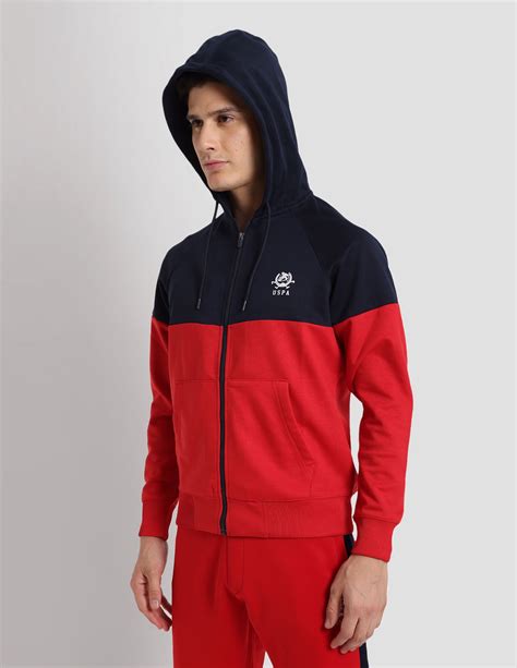 Buy Men Colour Block Performance Hoodie Red|U.S. Polo Assn. India