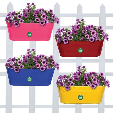 Oval railing planters (Magenta, Blue, Red and Yellow) - Set of 4 ...