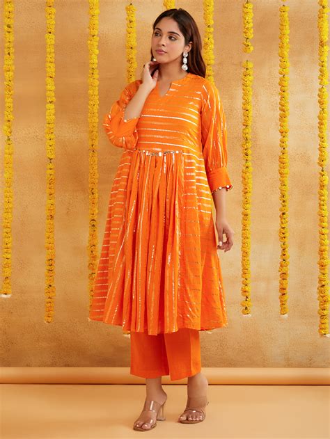 Orange Color Lurex Kurta Set – Pristinetints