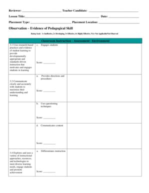 Fillable Online Observation Evidence of Pedagogical Skill Fax Email ...