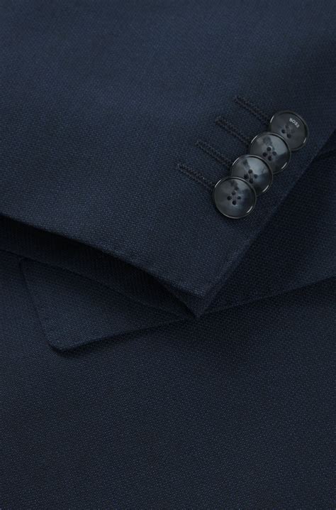 BOSS - Regular-fit suit in micro-patterned stretch cloth - Dark Blue