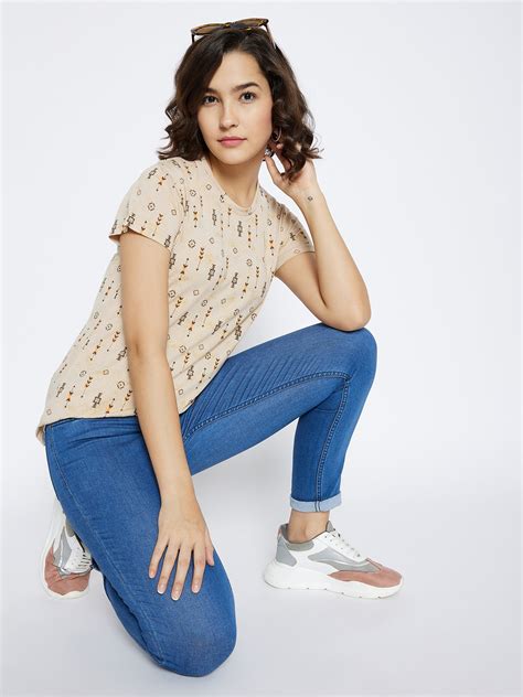 Beige Motifs T-Shirt - Crimsoune Club