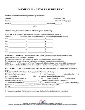 Past Due Rent Payment Plan Agreement - Blank Fillable Template | Fill ...