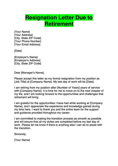Retirement Resignation Letter