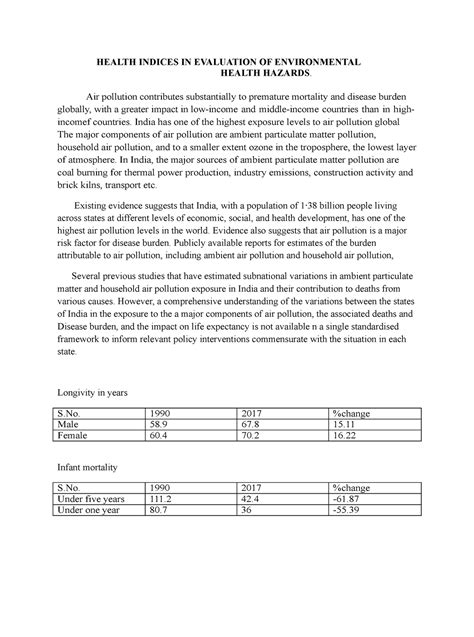 Health indices in evaluation of environmental health hazards - HEALTH ...