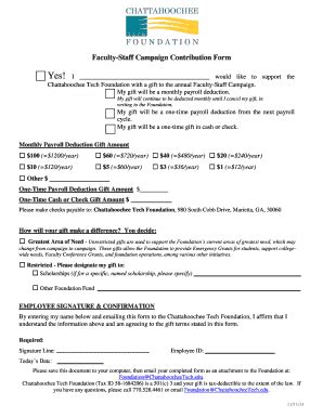 Fillable Online chattahoocheetech Faculty-Staff Campaign Contribution ...