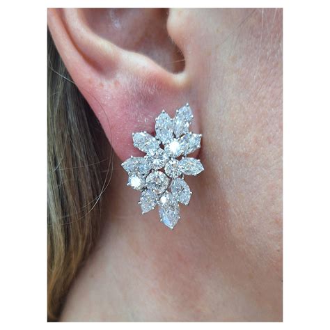 14 Carat Harry Winston Cluster Diamond Earrings For Sale at 1stDibs