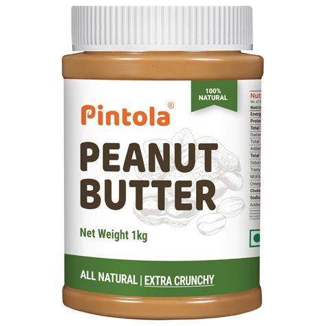 Pintola All Natural Peanut Butter Extra Crunchy 1kg |Unsweetened | 30g ...