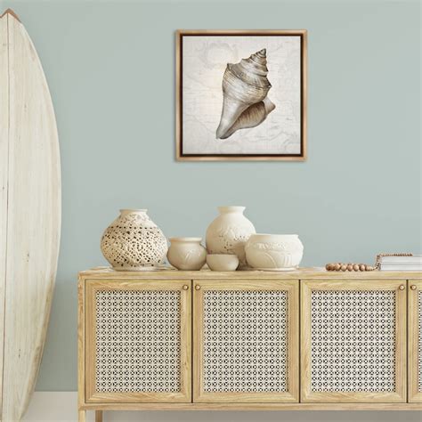 Stupell Industries Conch Shell over Vintage Map Brown Framed Floater ...