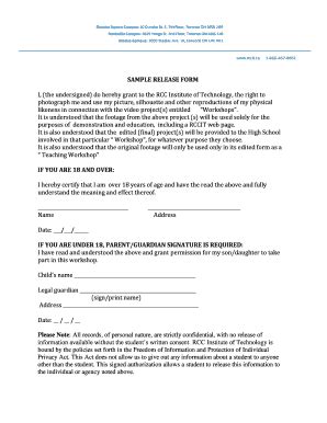 Fillable Online SAMPLE RELEASE FORM - RCC Institute of Technology Fax ...
