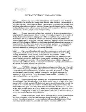 Fillable Online INFORMED CONSENT FOR ANESTHESIA Fax Email Print - pdfFiller