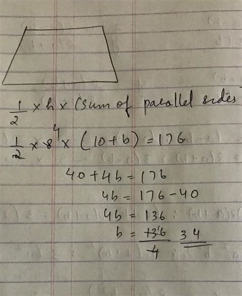Question:- The area of trapezium is 176cm².The distance between ...
