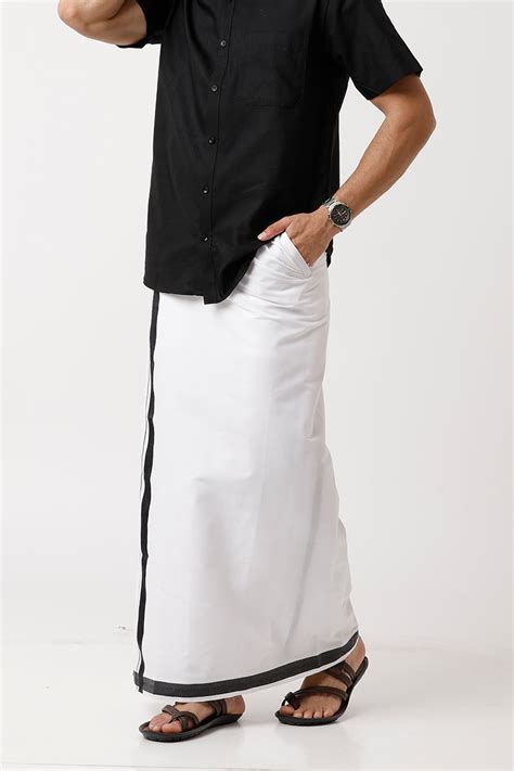 Varna - Black Single Fancy Border Pocket Dhoti For Men | Uathayam