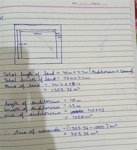 A school auditorium is 40 m long and 25 m wide. the auditorium is ...