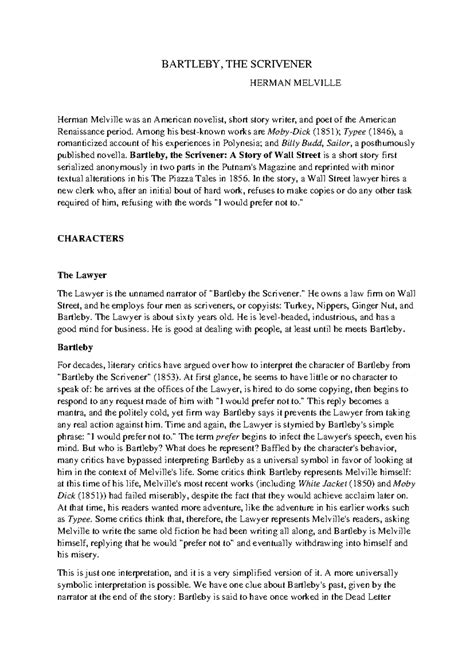 Bartleby the Scivener - BARTLEBY, THE SCRIVENER HERMAN MELVILLE Herman ...