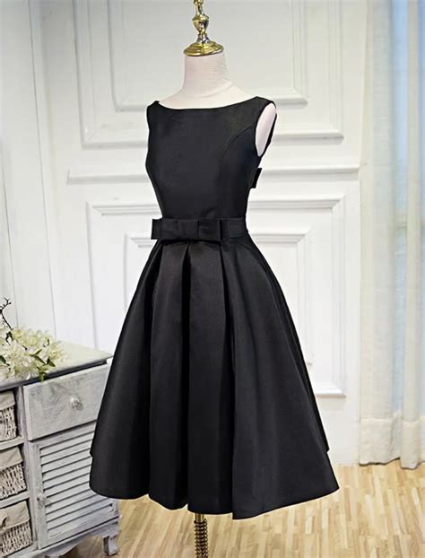 Lovely Simple Black Satin Knee Length Party Dresses | Knee length ...