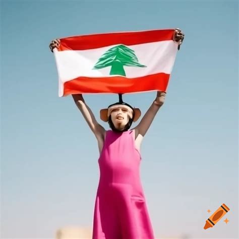 Happy monkey in pink dress holding lebanon flag on Craiyon