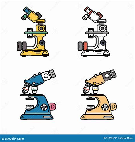 Four Colorful Microscopes Vector Illustrations, Different Color Schemes. Laboratory Science ...