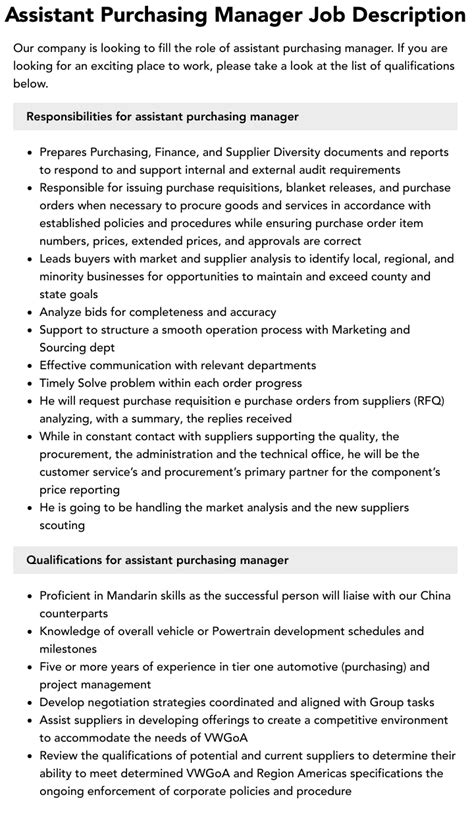 Image result for Purchasing Assistant Job Description