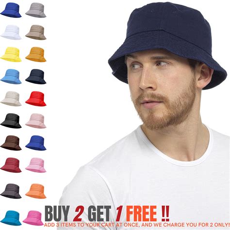 Bucket Hat Plain Cotton Cap Boonie Hats Brim Sun Visor Safari Summer ...