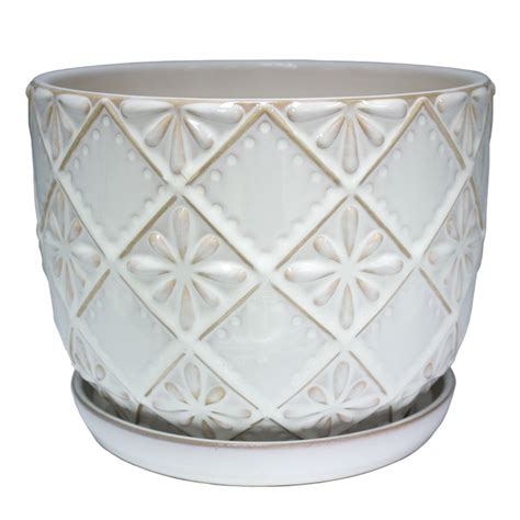 allen + roth Round 9.96-in W Medium Off-white Ceramic Indoor Planter ...