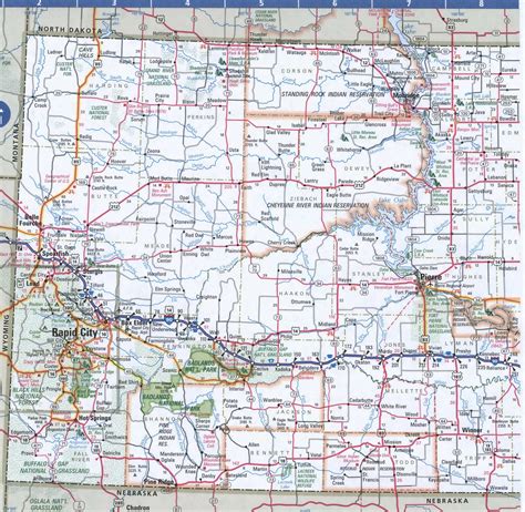 Map of South Dakota,Free highway road map SD with cities towns counties