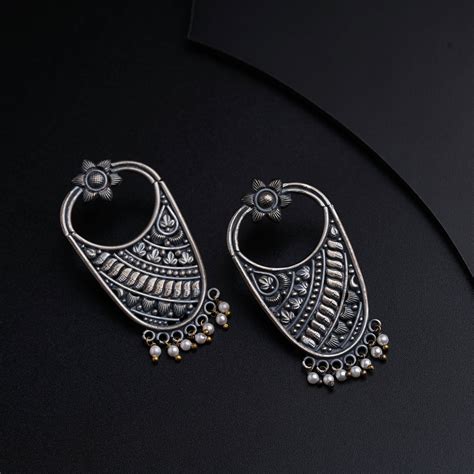 92.5 Handcrafted Silver Chandbali Earrings