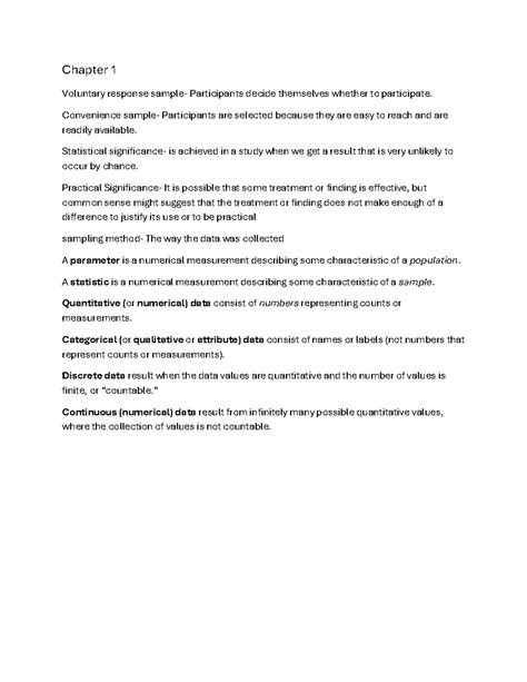 Statistics Ch 1 2 3 Study Guide - Chapter 1 Voluntary response sample ...