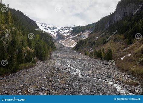 Nisqually River during Spring, View from Glacier Bridge at Mount ...