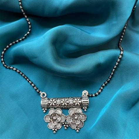 Silver Oxidised Flower Mangalsutra – Abdesignsjewellery