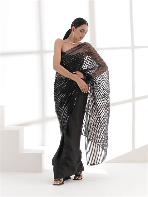 Black Impression Net saree