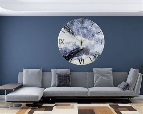 Handmade Purple & White Epoxy Wall Clock with Roman Numerals, No Glass ...