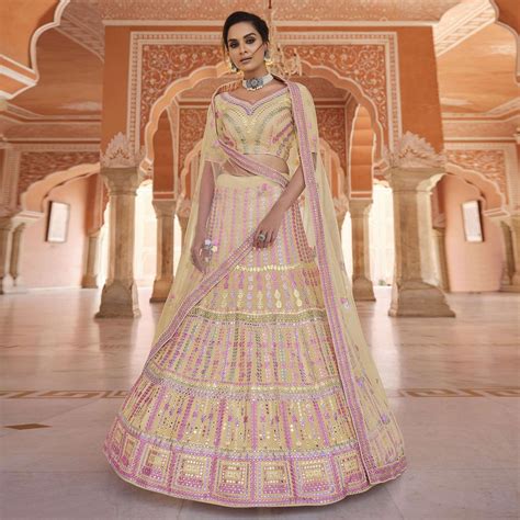 Yellow Partywear Embellished Organza Lehenga Choli