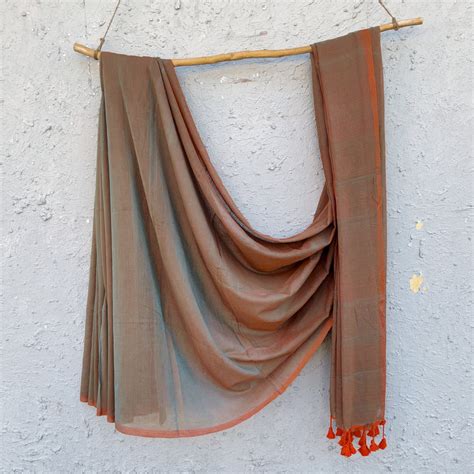 PIKU - Bluish Orange Dhup Chav With Brown Border Mul Cotton Extra Soft ...