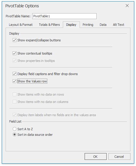 Image result for PivotTable Options