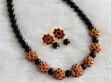 DREAMJWELL - Beautiful Kemp Rudhra Balls Black Beads Designer Necklace ...