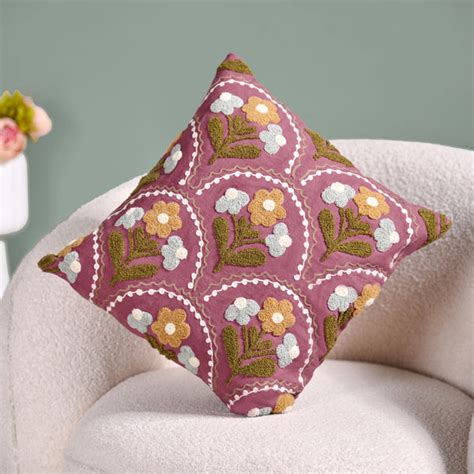 Tufted Blossoms Art Deco Purple Cushion Cover 40x40cm Online - Premium ...